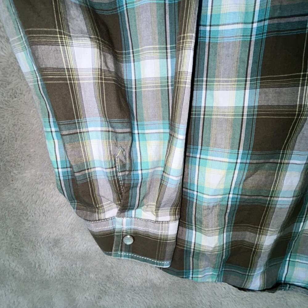 Roper Shirt Gray Teal Plaid Pearl Snap Long Sleeve Mens/Boys XL Chest 36" - Picture 3 of 9